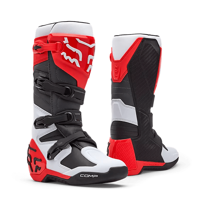 Fox COMP BOOT - WHITE/FLUORESCENT RED motorcycle boots