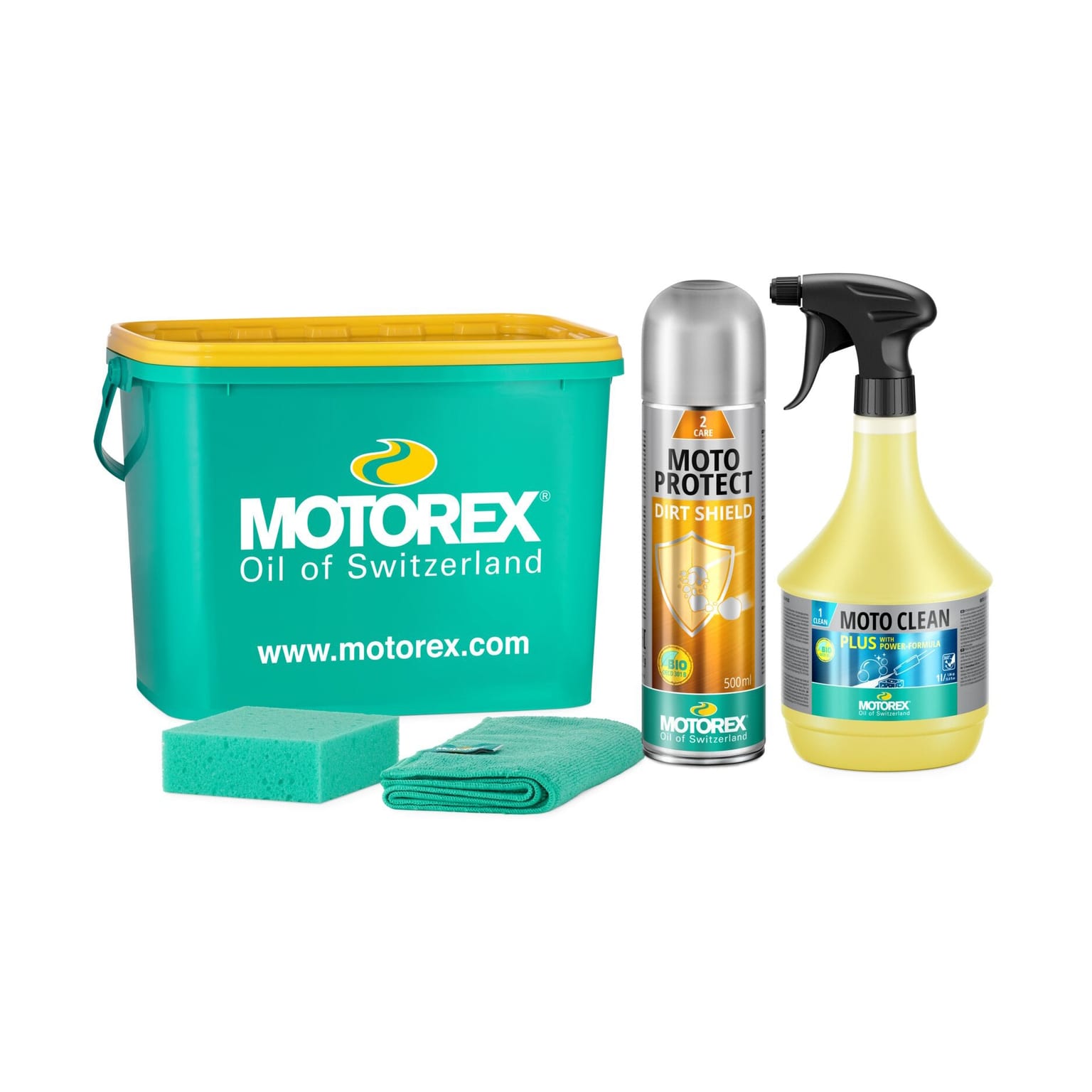 Motorex Motocare Kit In Bucket (Moto Clean, Moto Protect, Sponge & Cloth) - Image 1
