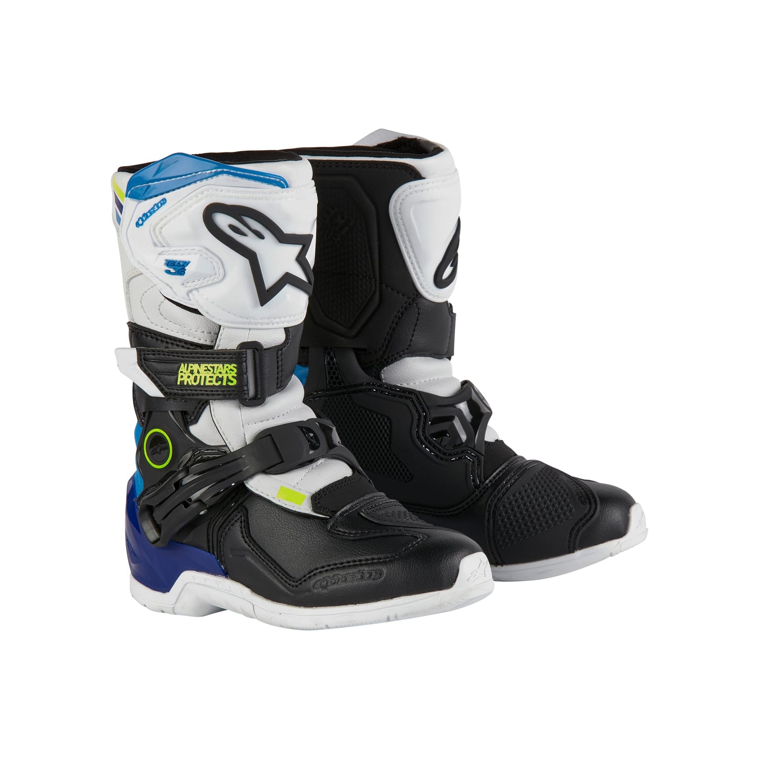 Alpinestars Tech 3S Kids - White Black Enamel Blue Boots - Image 1