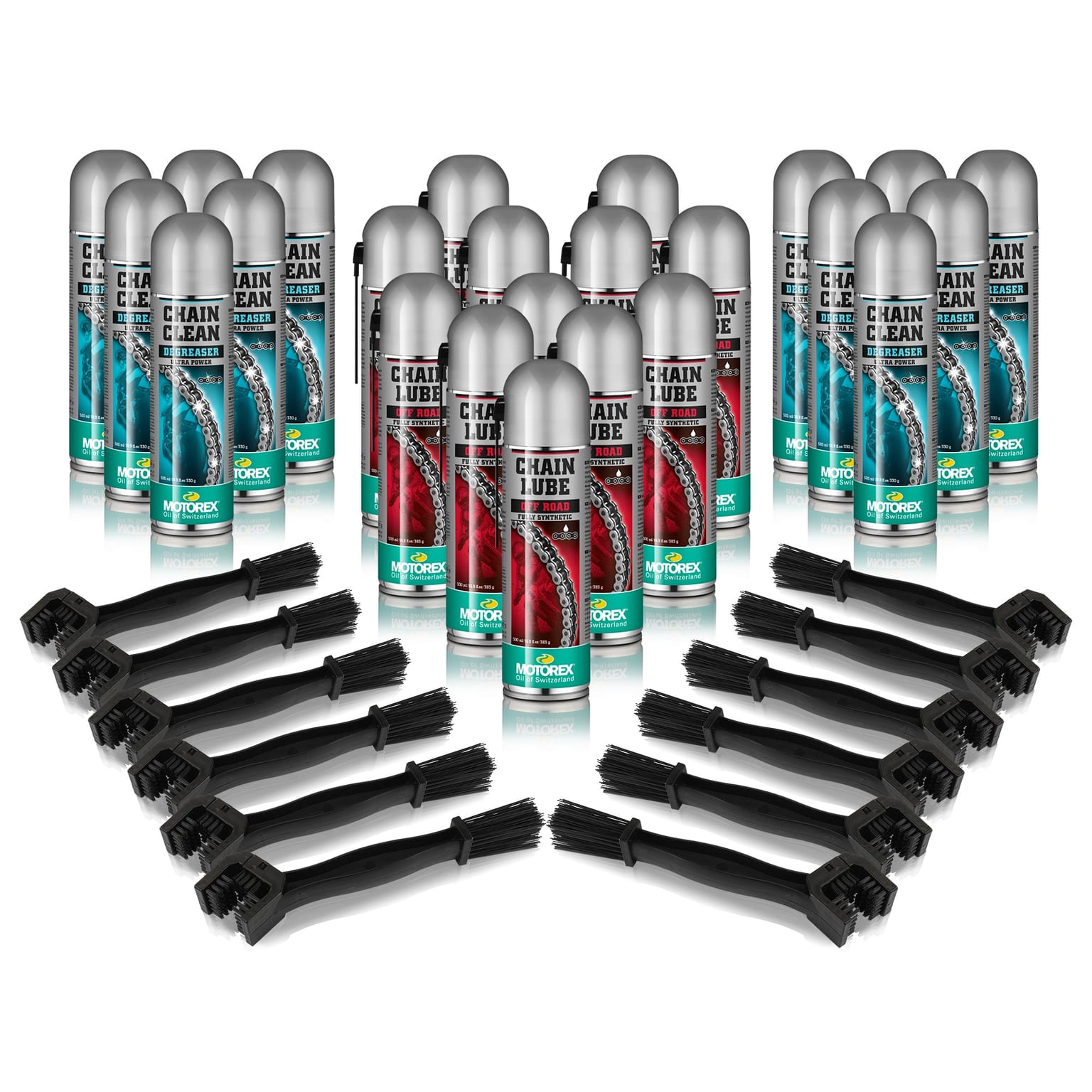 Motorex Offroad chain clean and lube bundle Chain Clean, Clear Chain Lube, Harvard cleaning brushes - Image 1