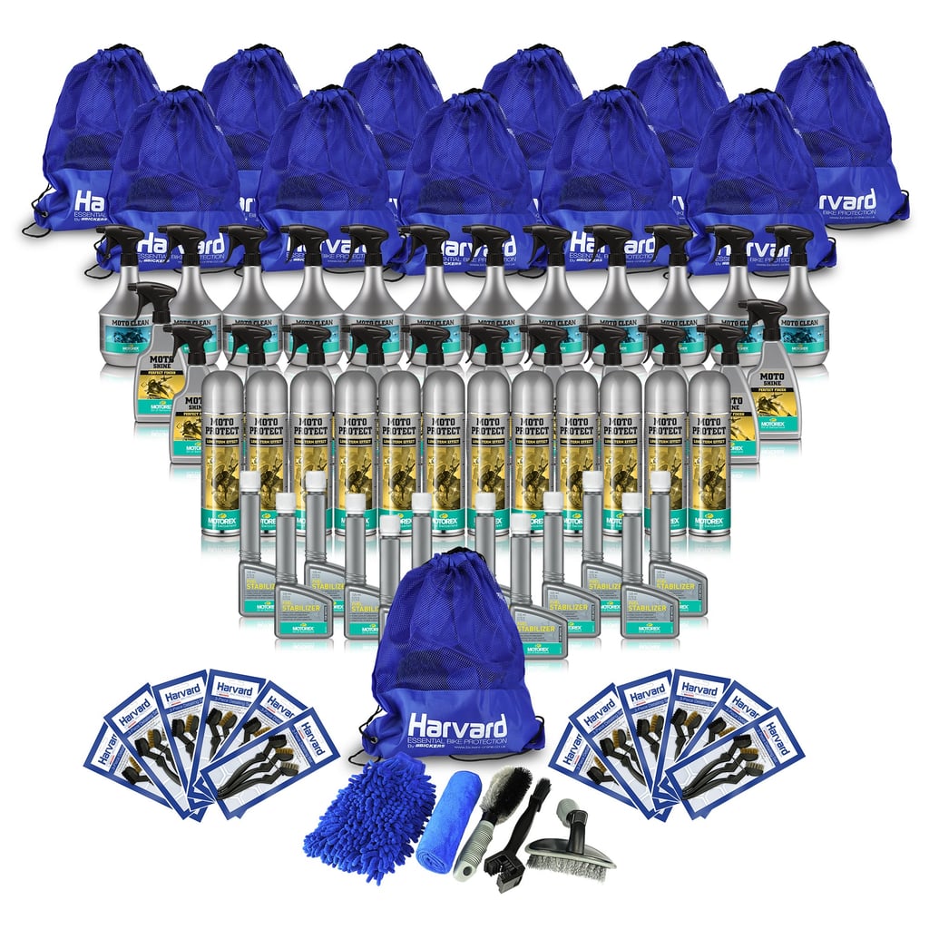 Motorex winter storage bundle. Fuel Stab Motoclean Motoprotect Motoshine,Harvard cleaning brushes