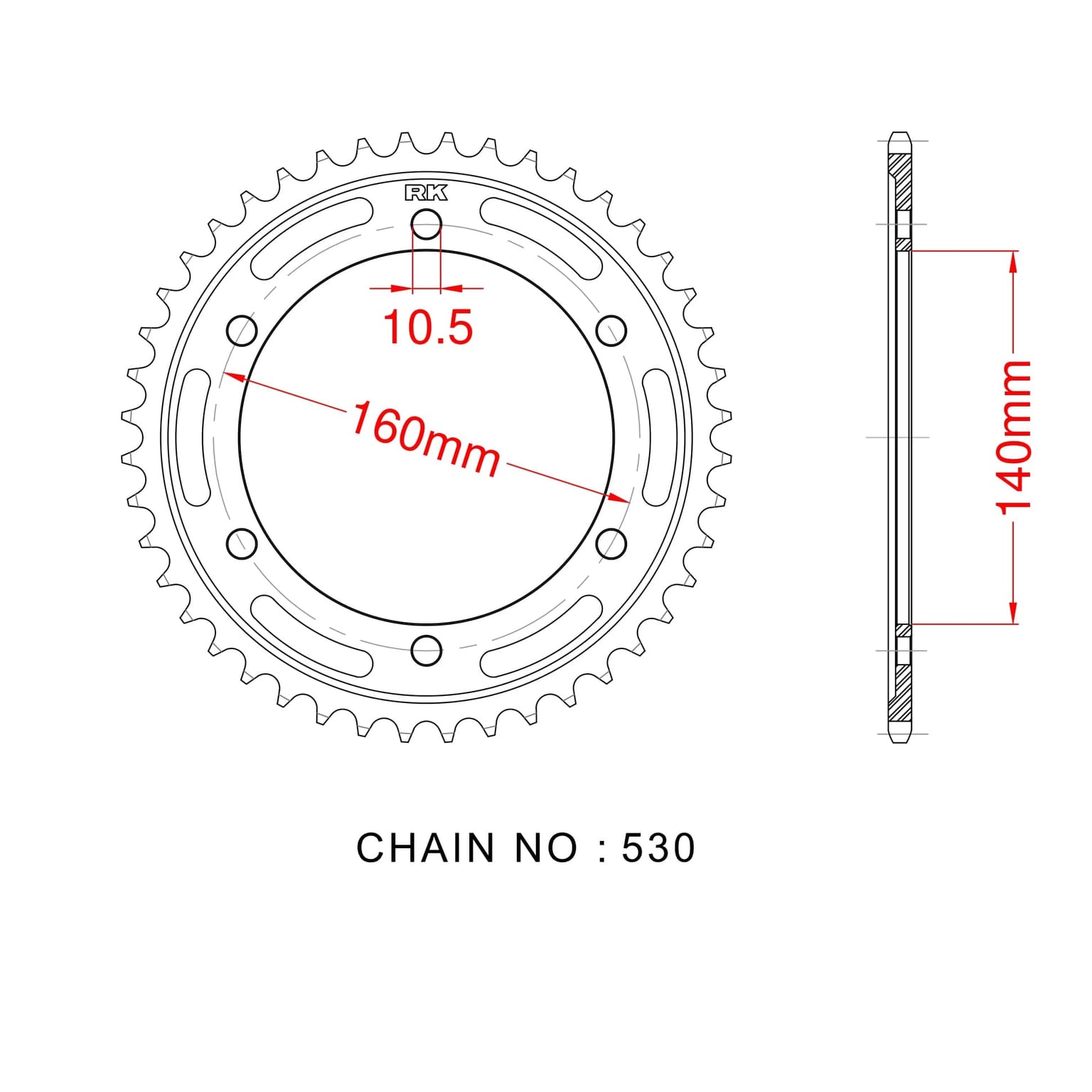 Sprocket Rear RK-B6842-45 JTR502 Afam 16701 530 pitch - Image 1